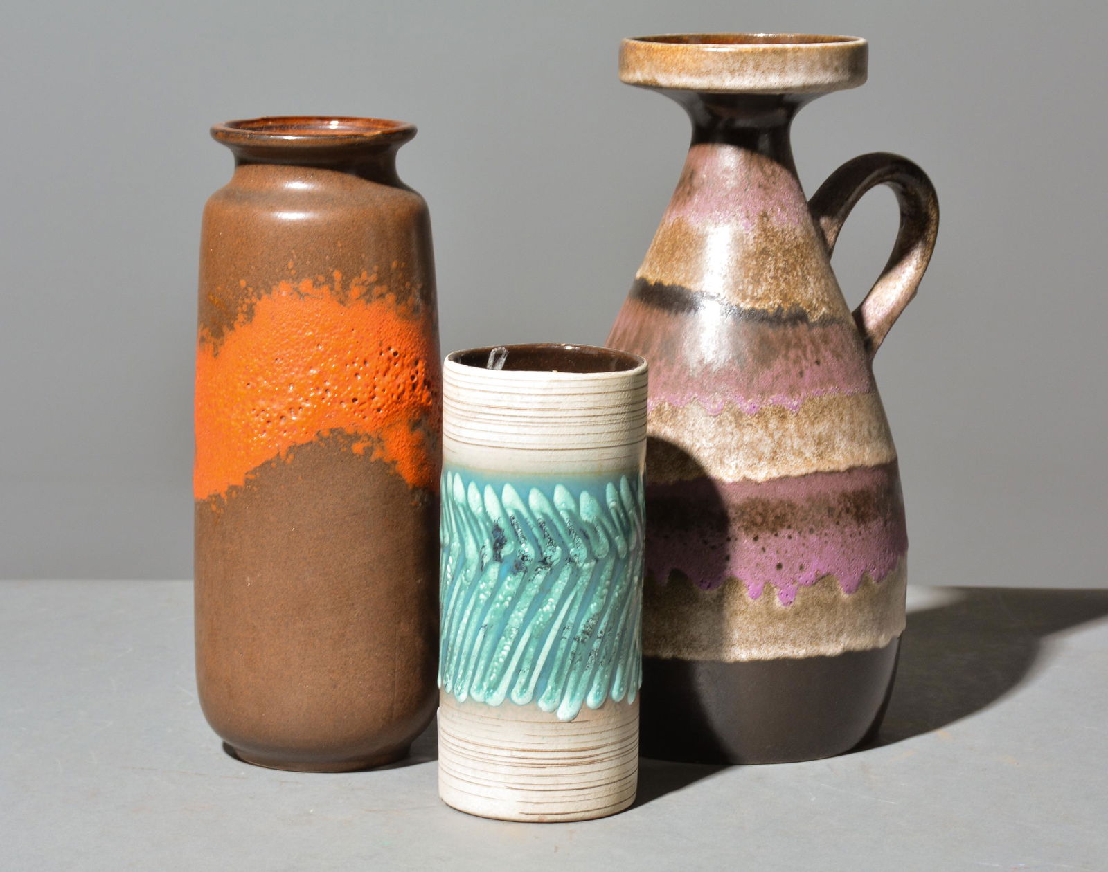 3pcs West German Pottery Vases (1 of 9)