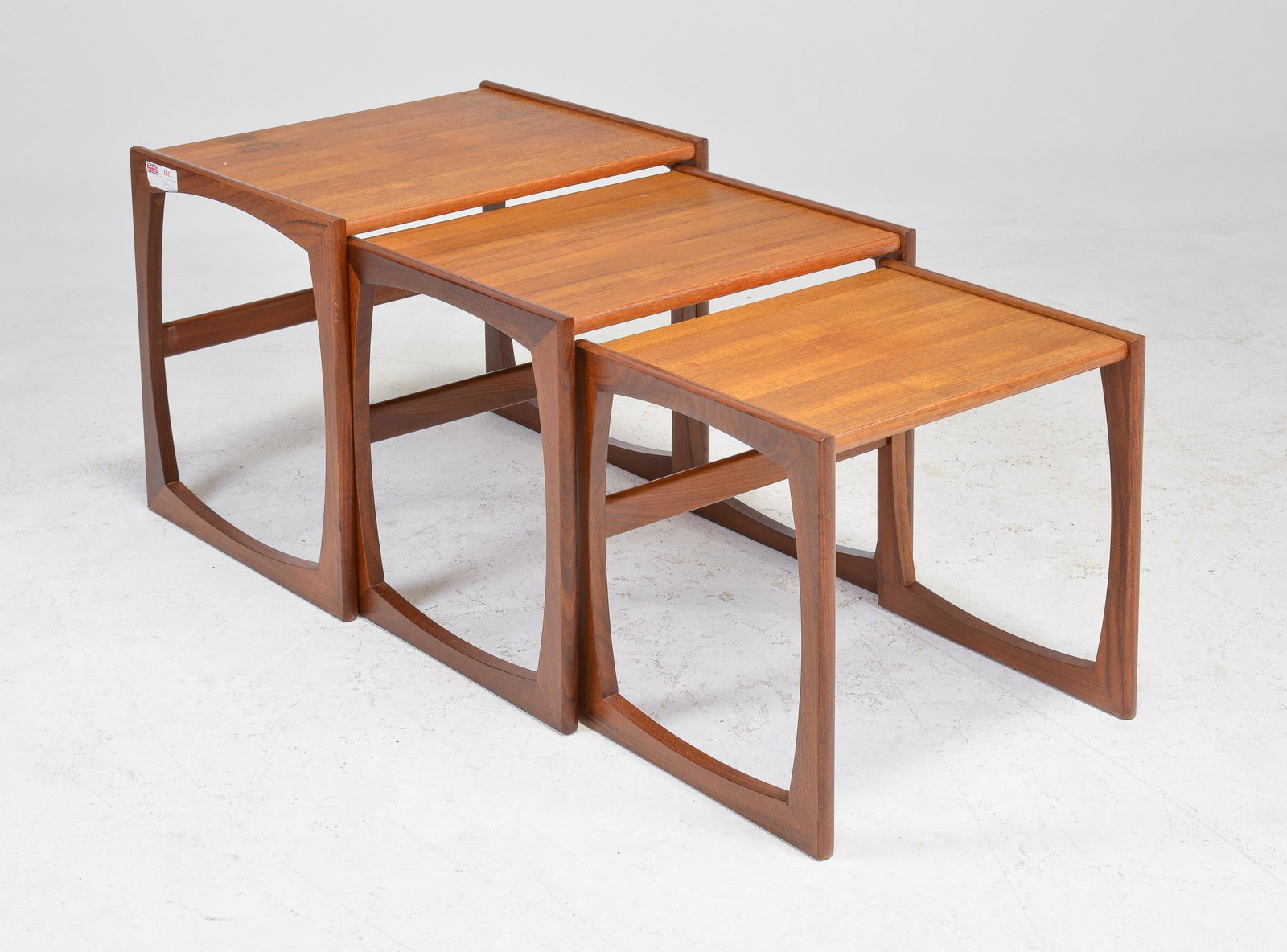 Mid Century Modern Quadrile Nest of 3 Tables: Danish Modern Teak Quadrile Nest of 3 Tables - 20 in tall x 22 x 18