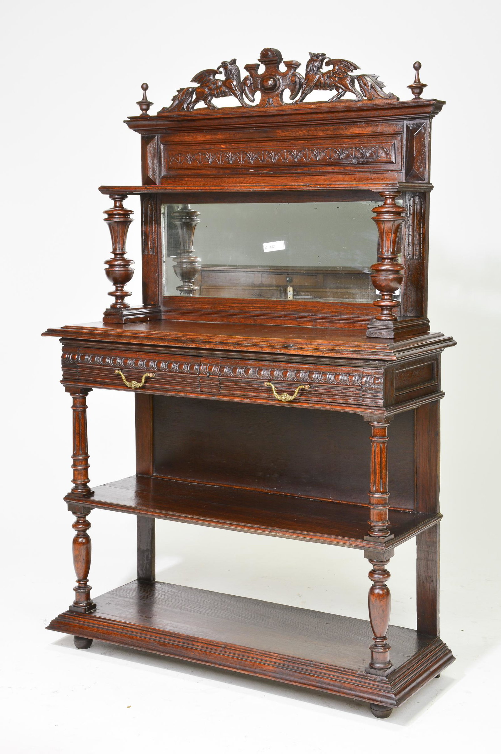 Henri II Style Carved Oak Mirror Back Server (1 of 8)