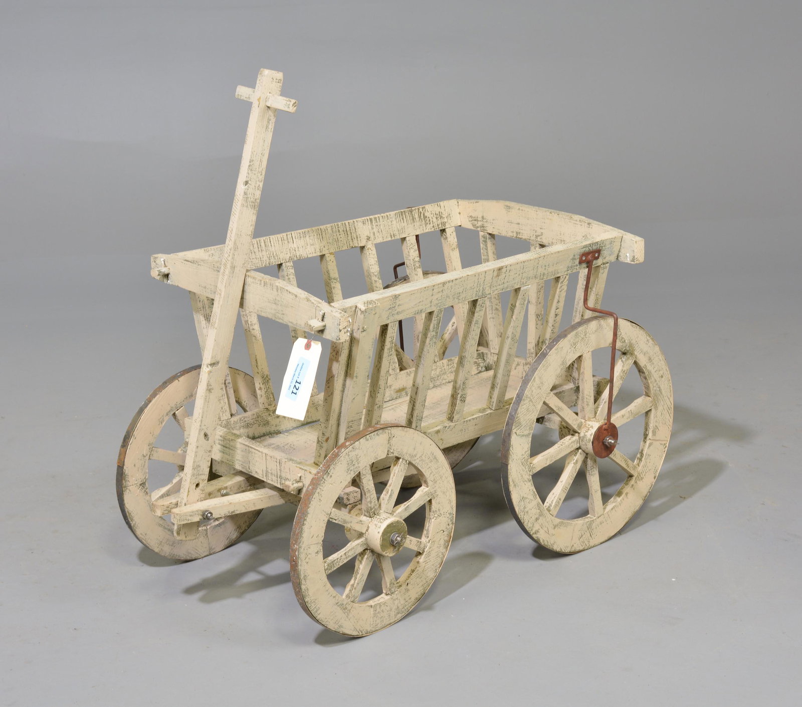 White Painted Dog Cart: White Painted Dog Cart - 36 in tall x 37 x 22 - Measurement includes handle when up