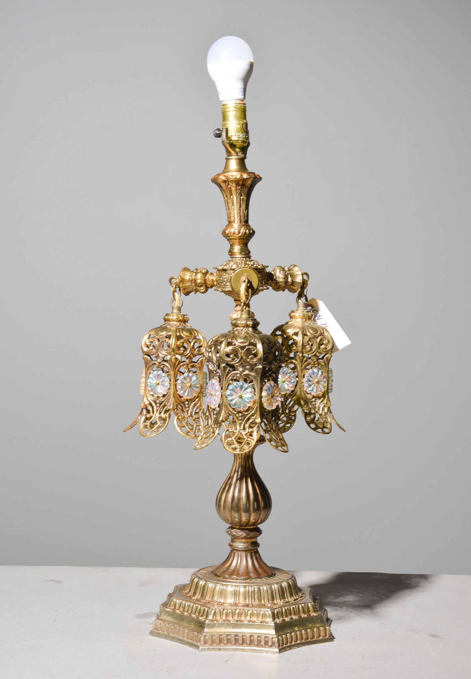 Gilt Metal Lamp with 3 Hanging Lights (1 of 5)