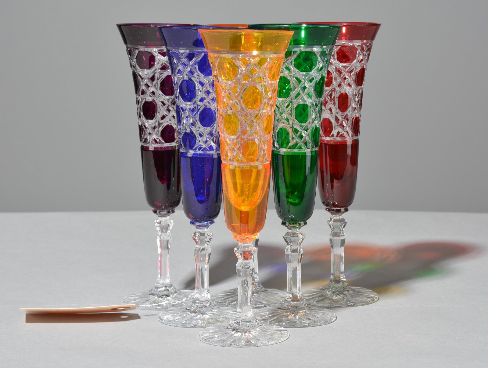 Set of 6 Multi Color Cut Crystal Champagne Flutes (1 of 2)