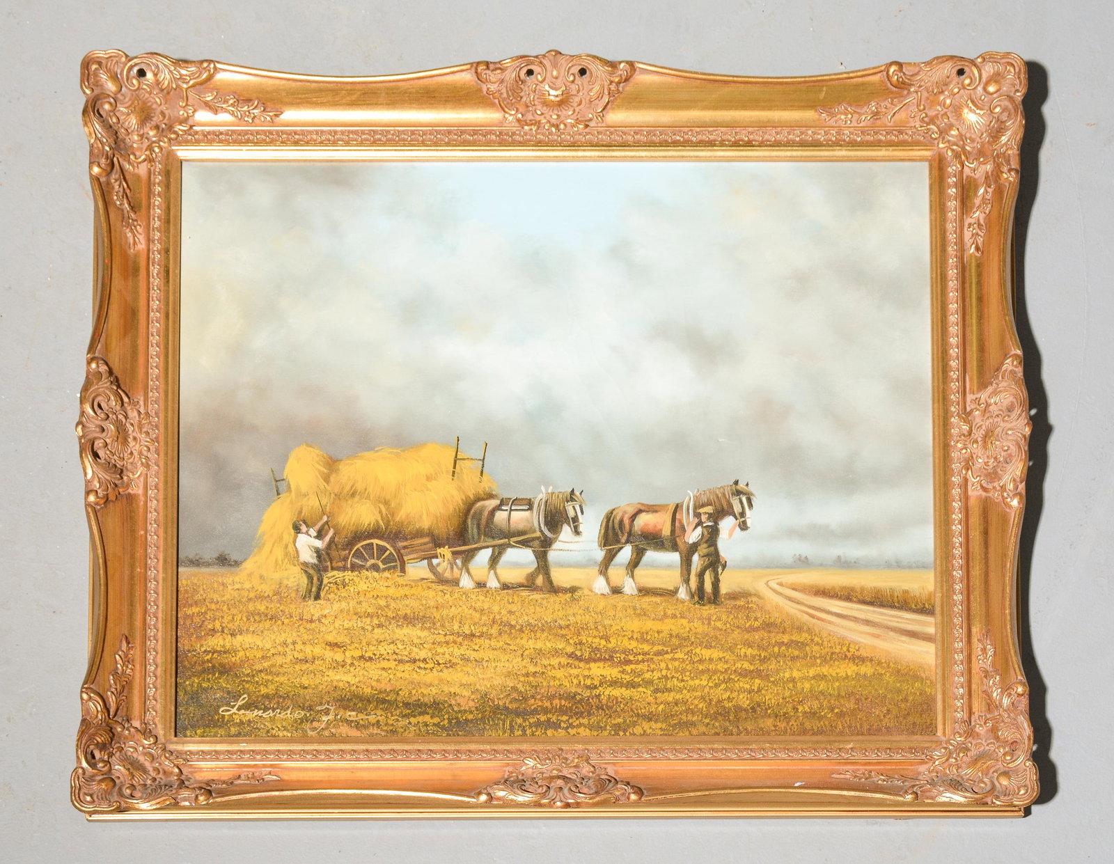 Gold Gilt Framed Oil On Canvas - Horses / Hay (1 of 4)