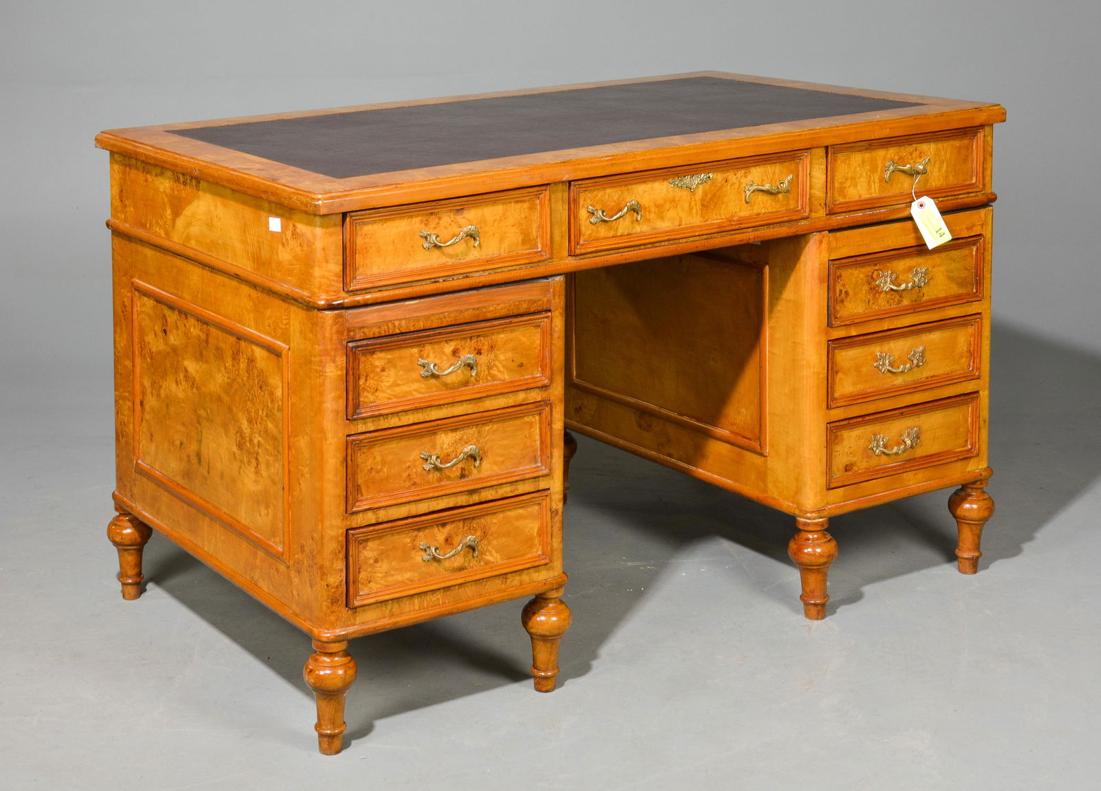 Burlwood Leather Topped Double Pedestal Executive Desk (1 of 6)