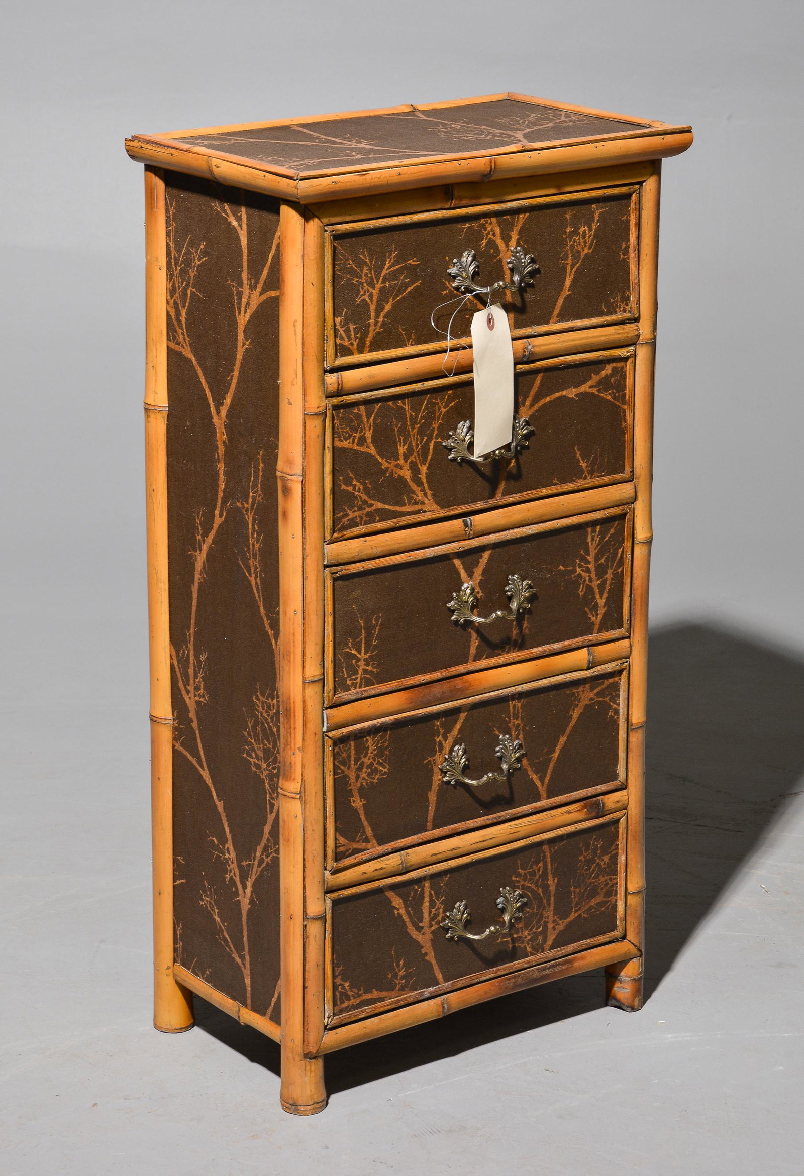 British Bamboo 5 Drawer Chest - Forest Motif (1 of 3)