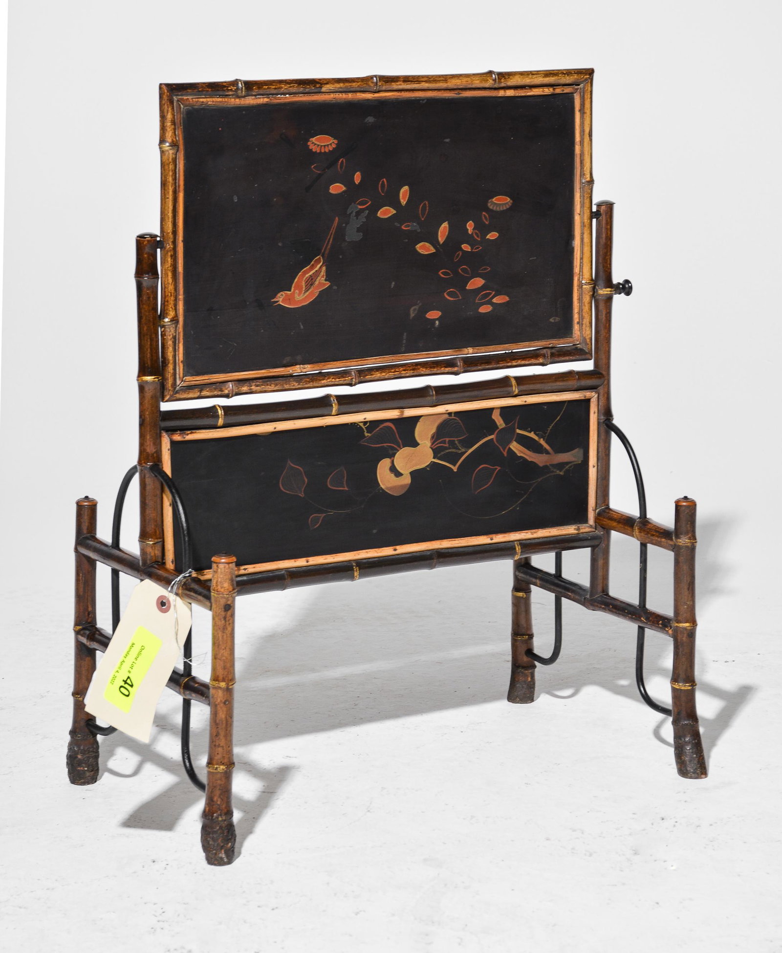 British Bamboo Cake Stand / Flip Top Table: British Bamboo Fire Screen / Cake Table / Flip Top Table with Lacquered Top - 24 in tall 20 x 11 when used as a screen