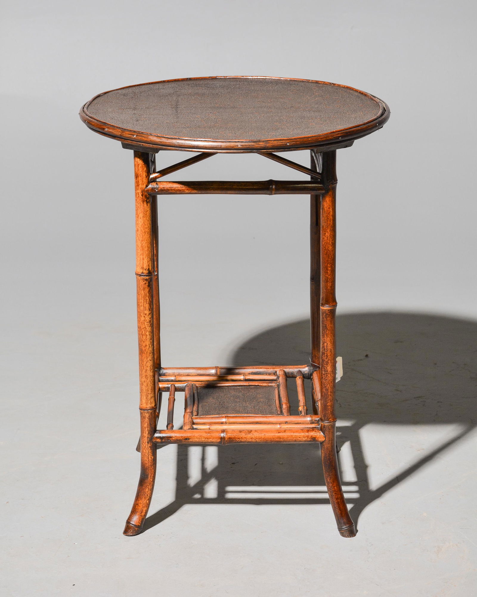 British Two Tier Round Bamboo Table - Vine Motif (1 of 3)