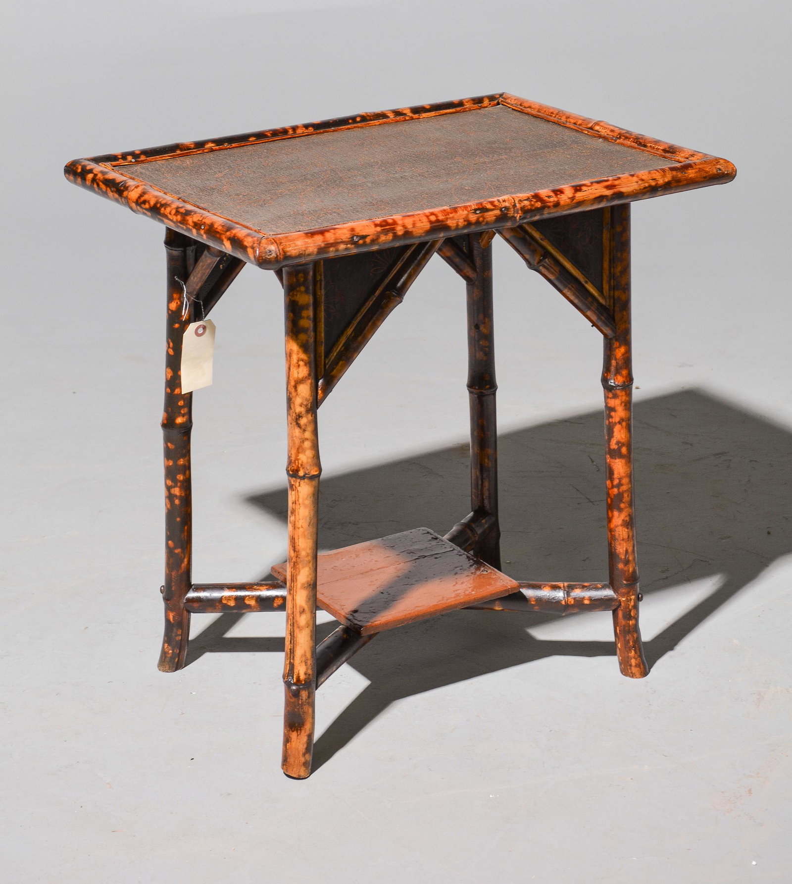 Two Tier British Bamboo Table - Vine Motif #1 (1 of 2)