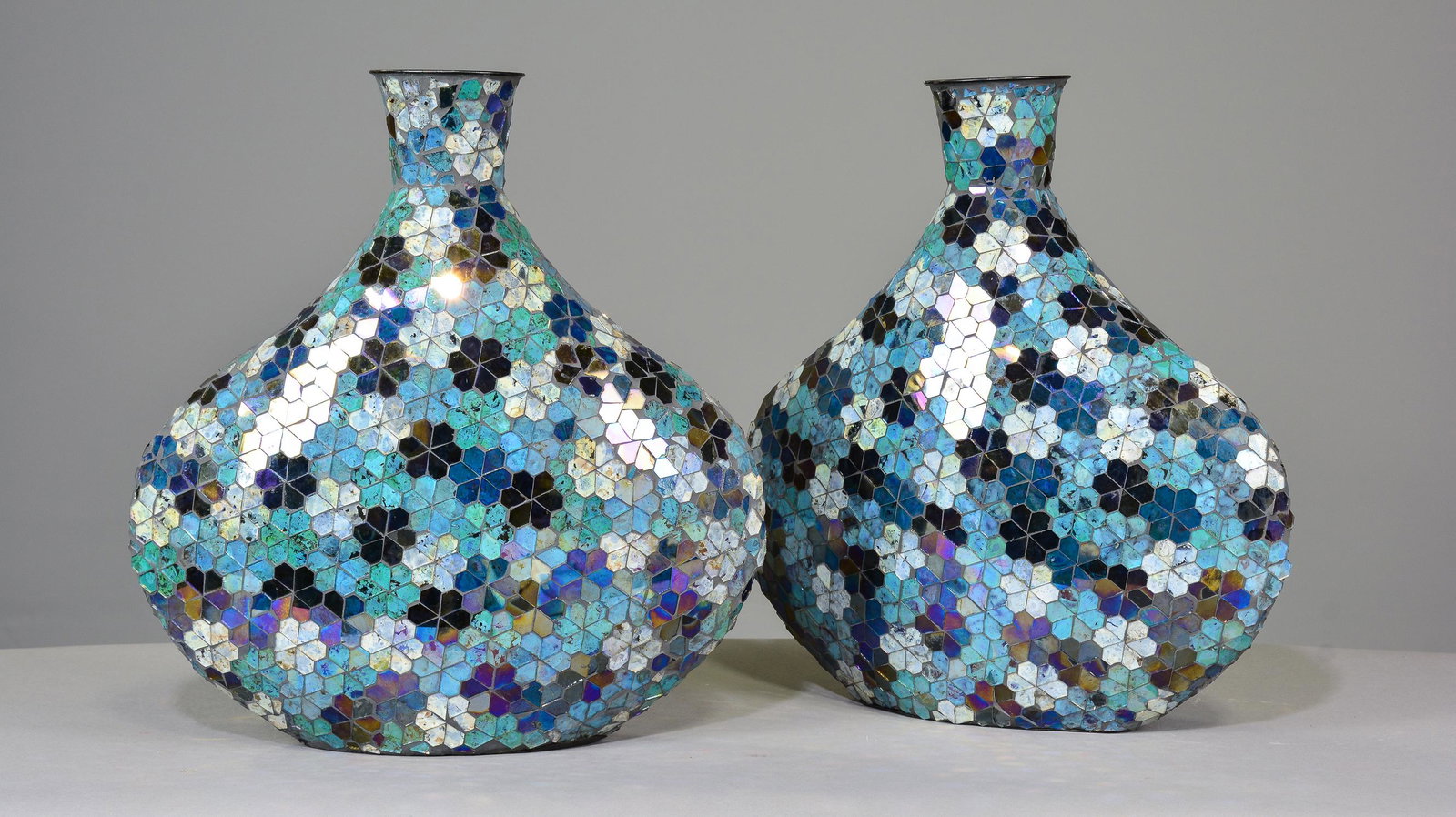 New Item, Pair of Blue Mosaic Vases (1 of 3)