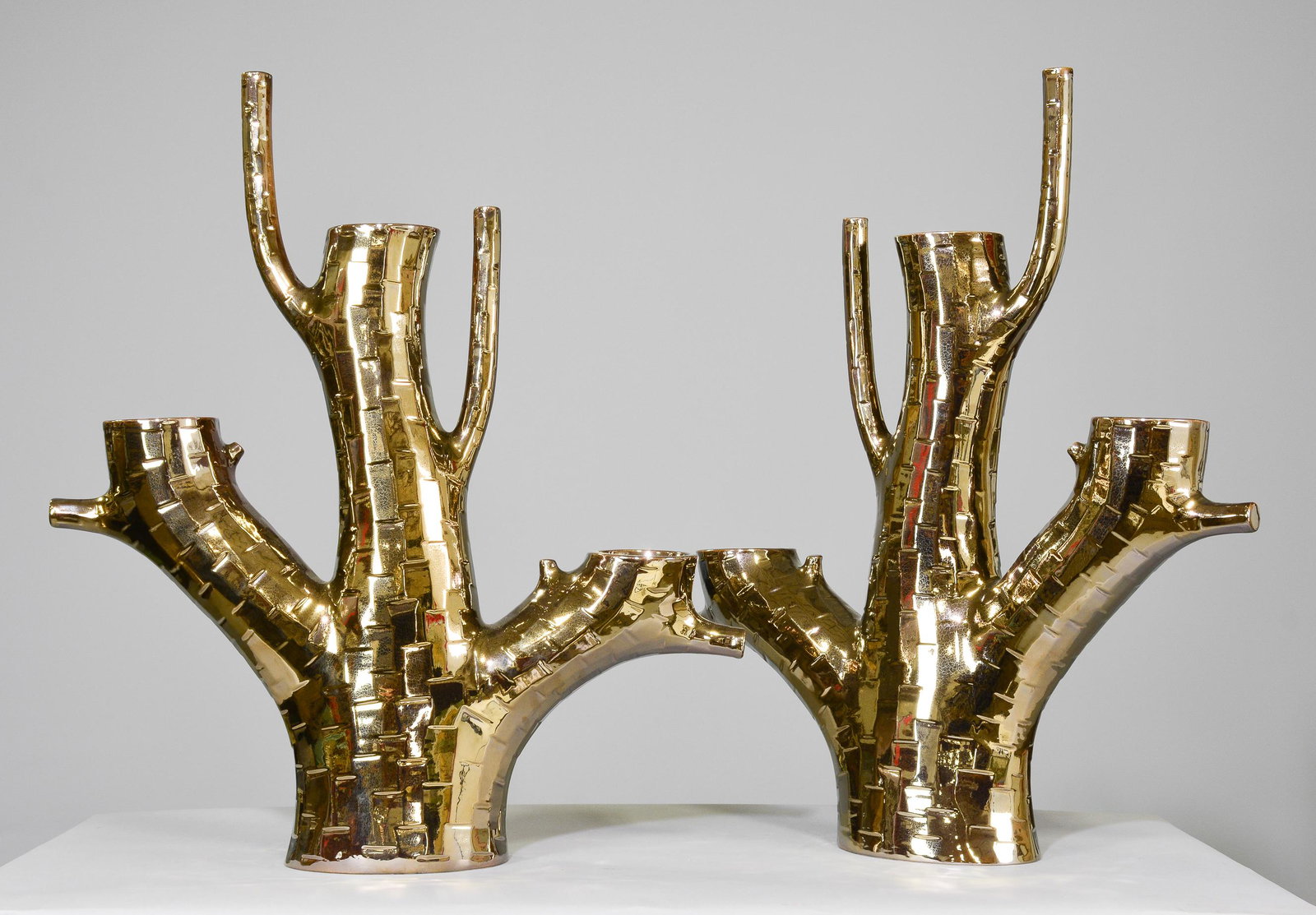 New Item, 2 Large Chrome Branch / Tree Candle Stands (1 of 2)