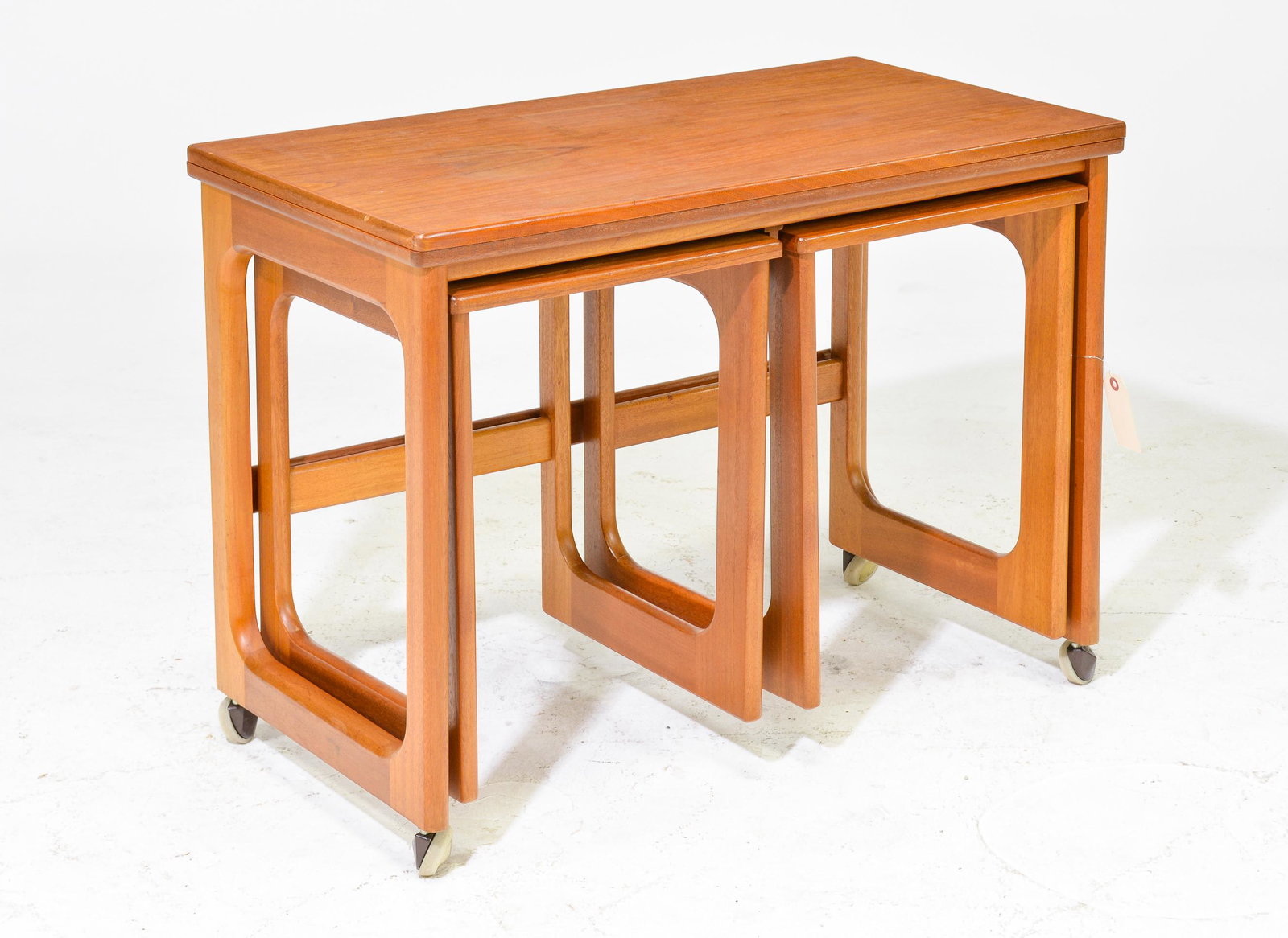 Mid Century Triform Flip Top Nest By McIntosh: Danish Modern Style Teak Triform Flip Top Nest by McIntosh - 25 tall x 30 x 17 when closed - top is 32 in x 30 in when open