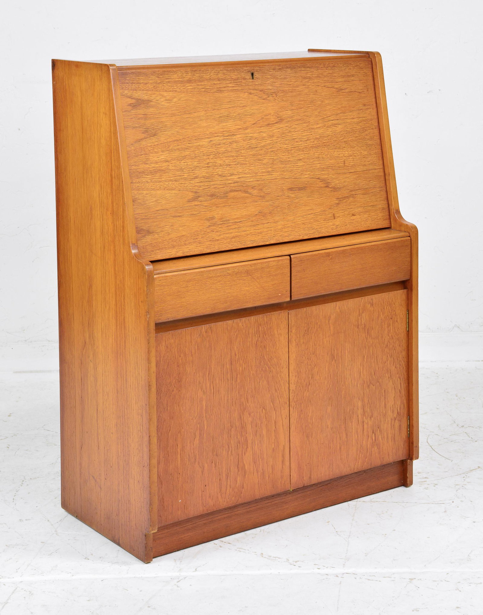 Mid Century Modern Drop Front Desk: Danish Modern Style Bureau - 43 in tall x 31 x 17