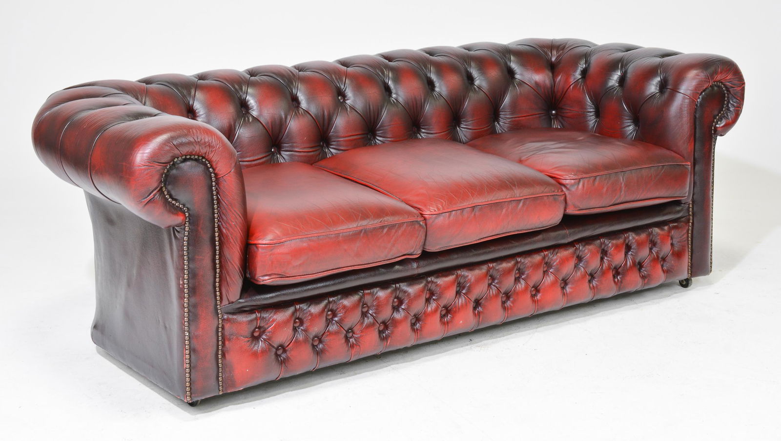British Red Leather Chesterfield 3 Seater Sofa (1 of 5)