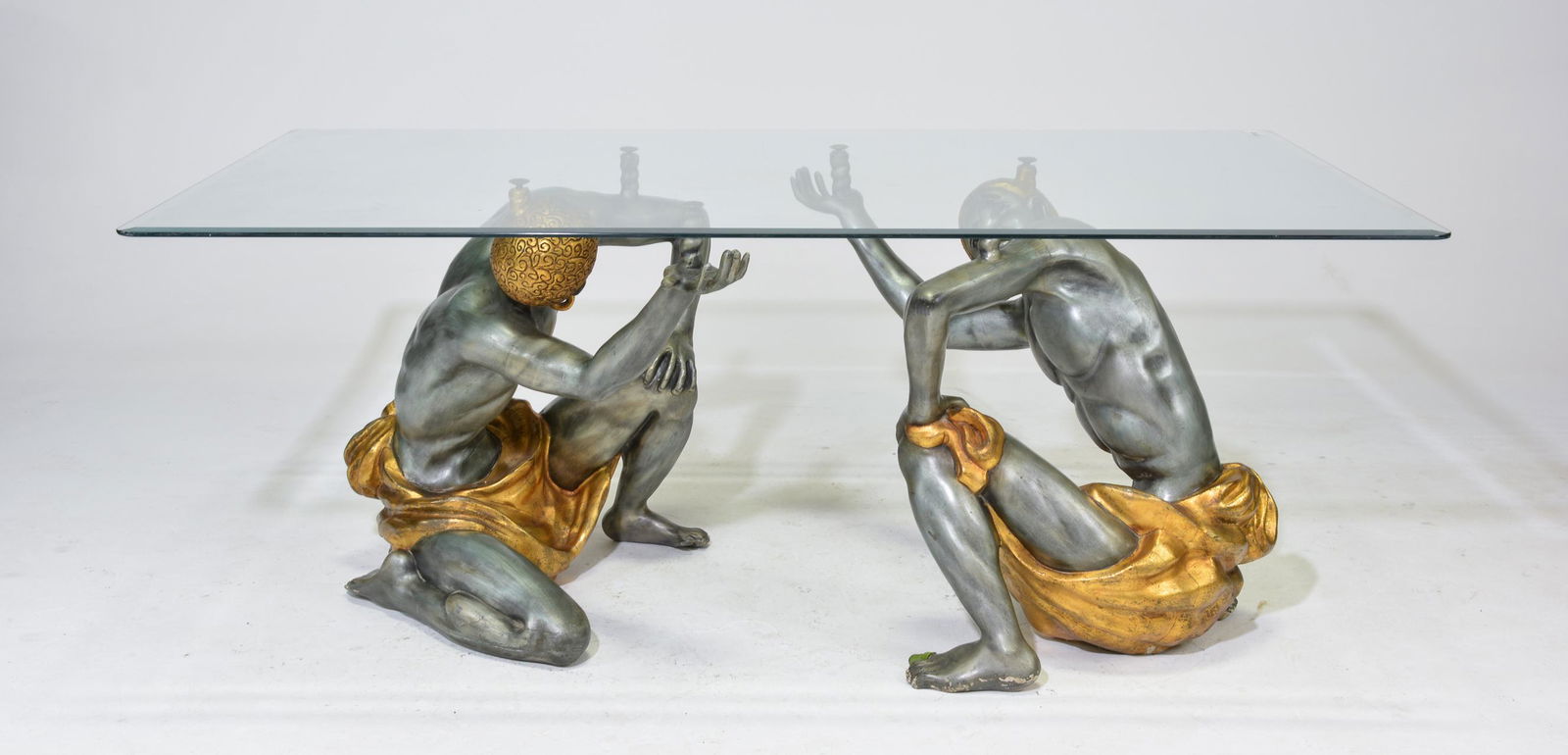 Painted Double Figural Base Table With Glass Top (1 of 4)