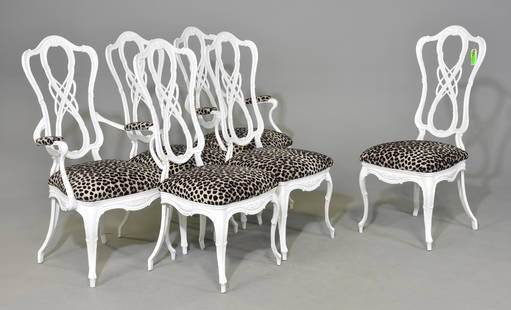 6 Painted Metal Chairs With Animal Print Upholstery: 6 Painted Metal Chairs With Animal Print Upholstery - 43 in tall x 23 x 18