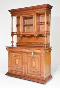 Louis XVI Style Double Buffet: French Louis XVI Style Walnut Double Buffet - 90 in tall x 58 x 24