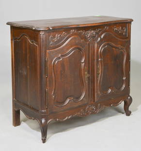 Louis XV Style Door Commode: French Louis XV Style Dark Oak 2 Door Commode - 38 in tall x 44 x 22