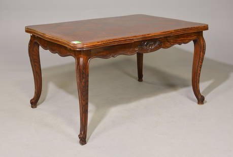 Louis XV Style Oak Draw Leaf Table: French Louis XV Style Oak Draw Leaf Table With Parquet - 30 in tall x 55 x 39 - Leaves are 20 in