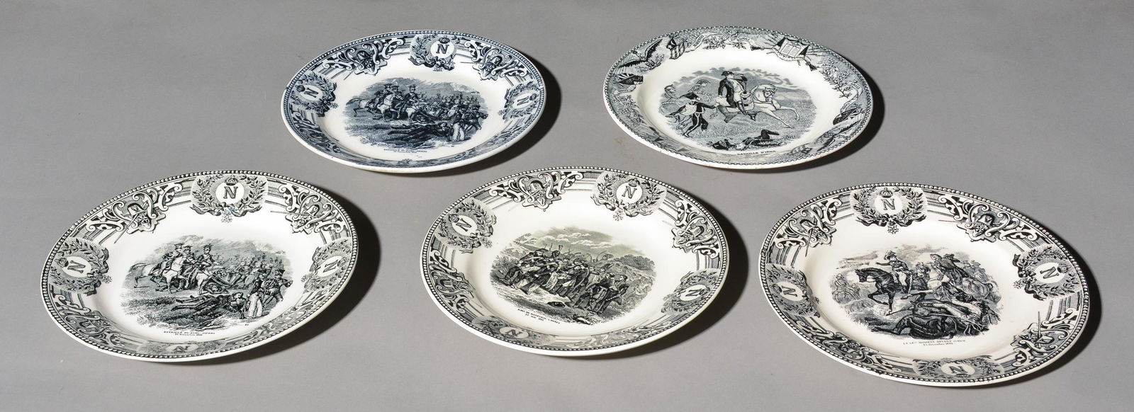 5 Napoleon Black & White Transferware Plates (1 of 8)