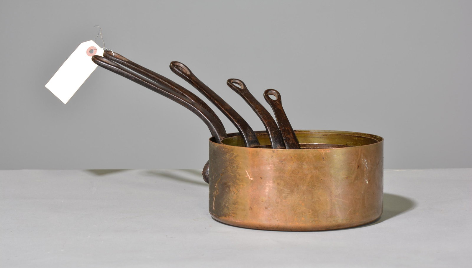 Set Of 5 Copper Sauce Pans With Iron Handles (1 of 3)