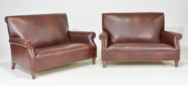 2 European Cordovan Color Leather Sofas