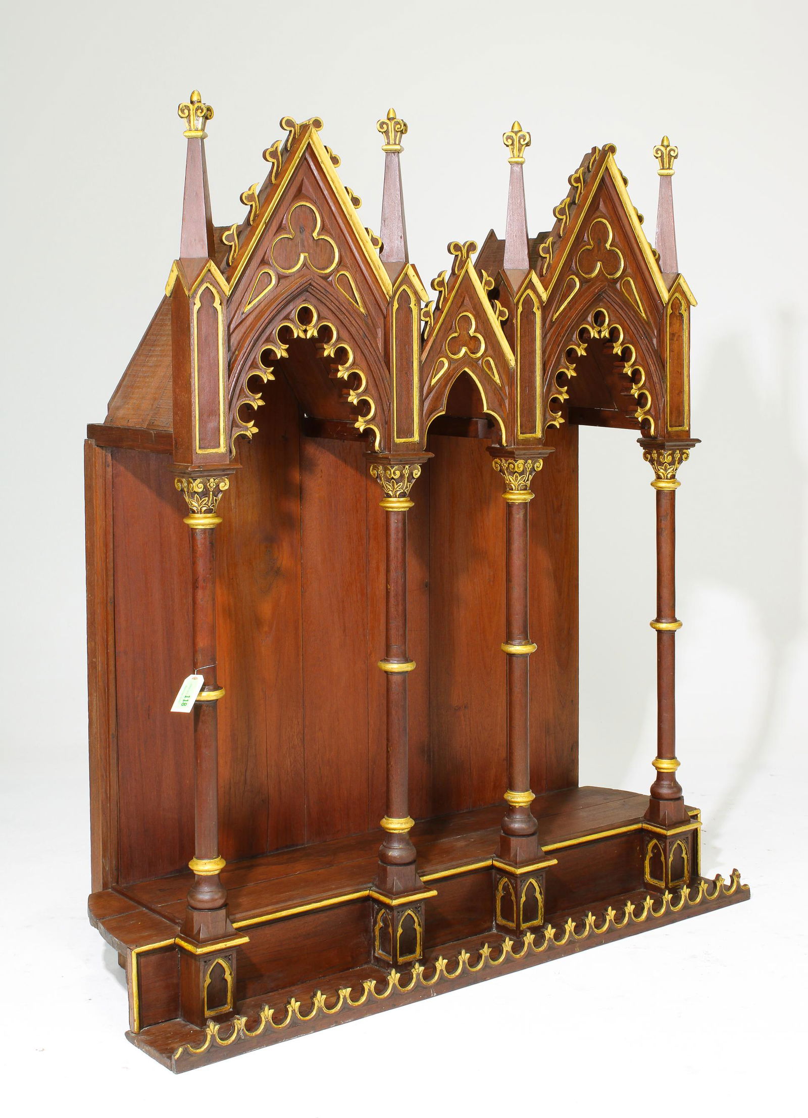 French Oak Gilded Chapel Backdrop / Stand: French Antique Oak Gilded Chapel Backdrop / Stand - 69 in tall x 61 x 23