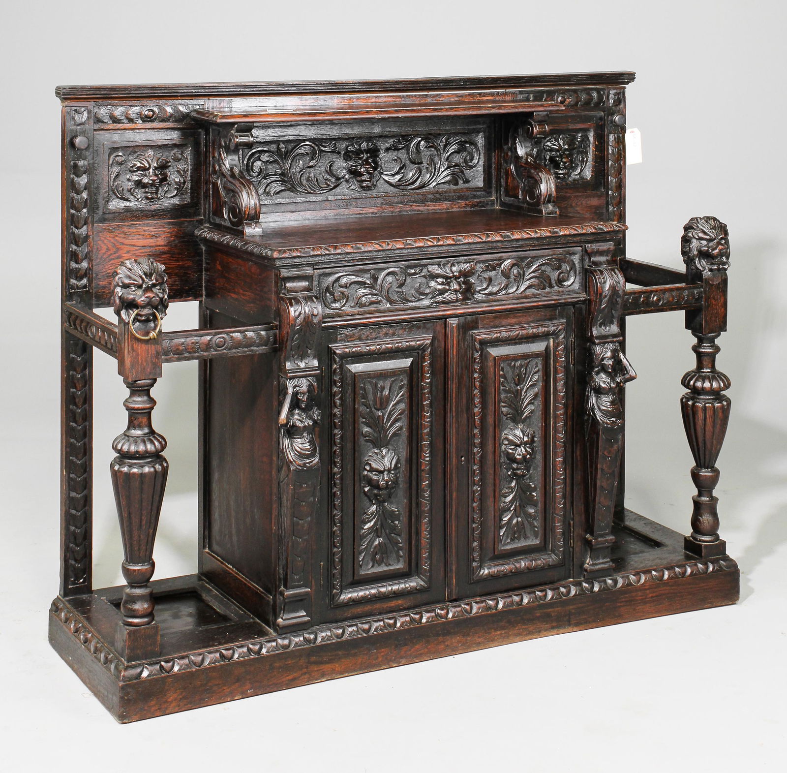 British Heavily Carved Dark Oak Hall Stand (1 of 5)