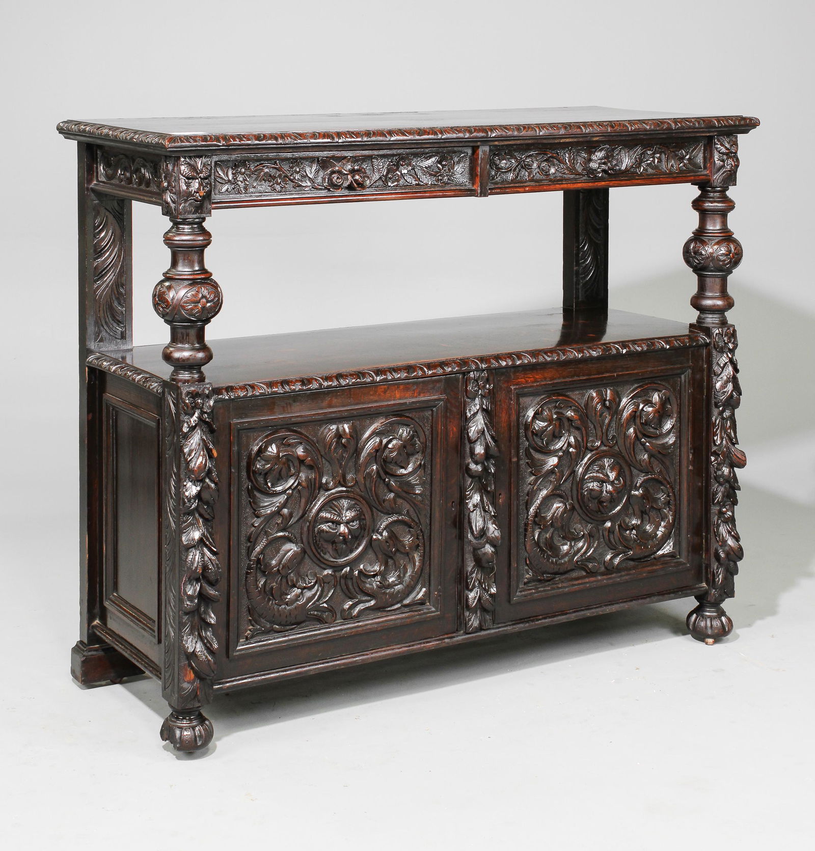 2 Door Carved Oak Hall Stand (1 of 5)