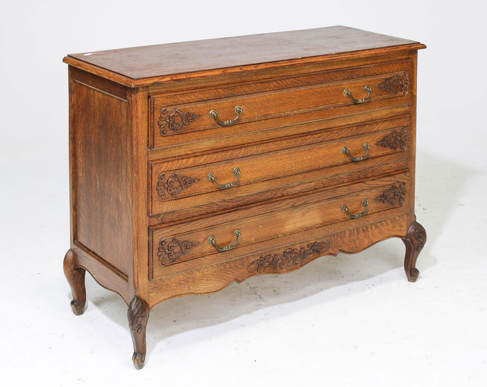 French 3 Drawer Carved Commode: French 3 Drawer Carved Commode - 30 in tall x 42 x 17