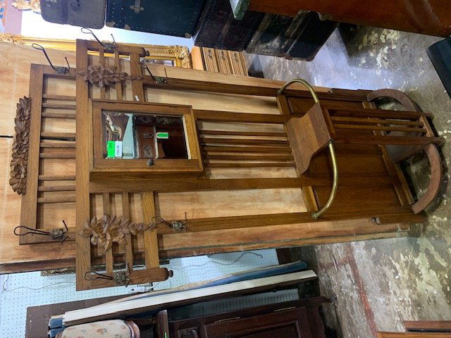 Oak Cabinet Mirror Back Hall Tree (1 of 4)