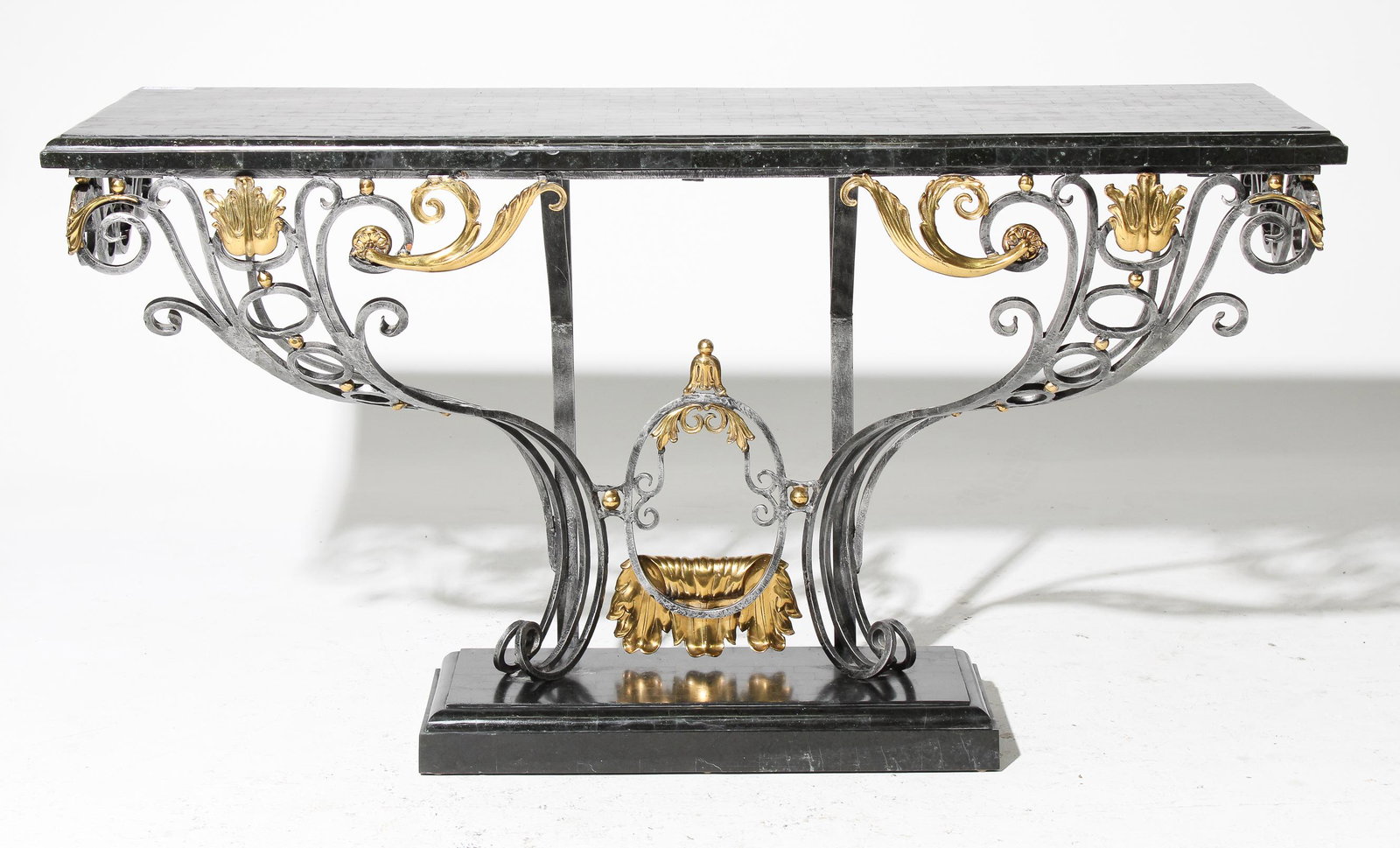 French Style Tessellated Marble Top Console: French Style Tessellated Marble Top Console - 34 in tall x 61 x 20