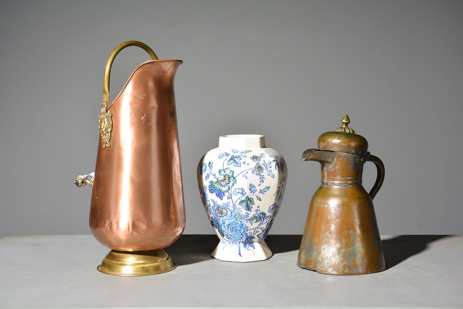Copper / Brass Coal Skuttle, Pitcher & Vase (1 of 5)