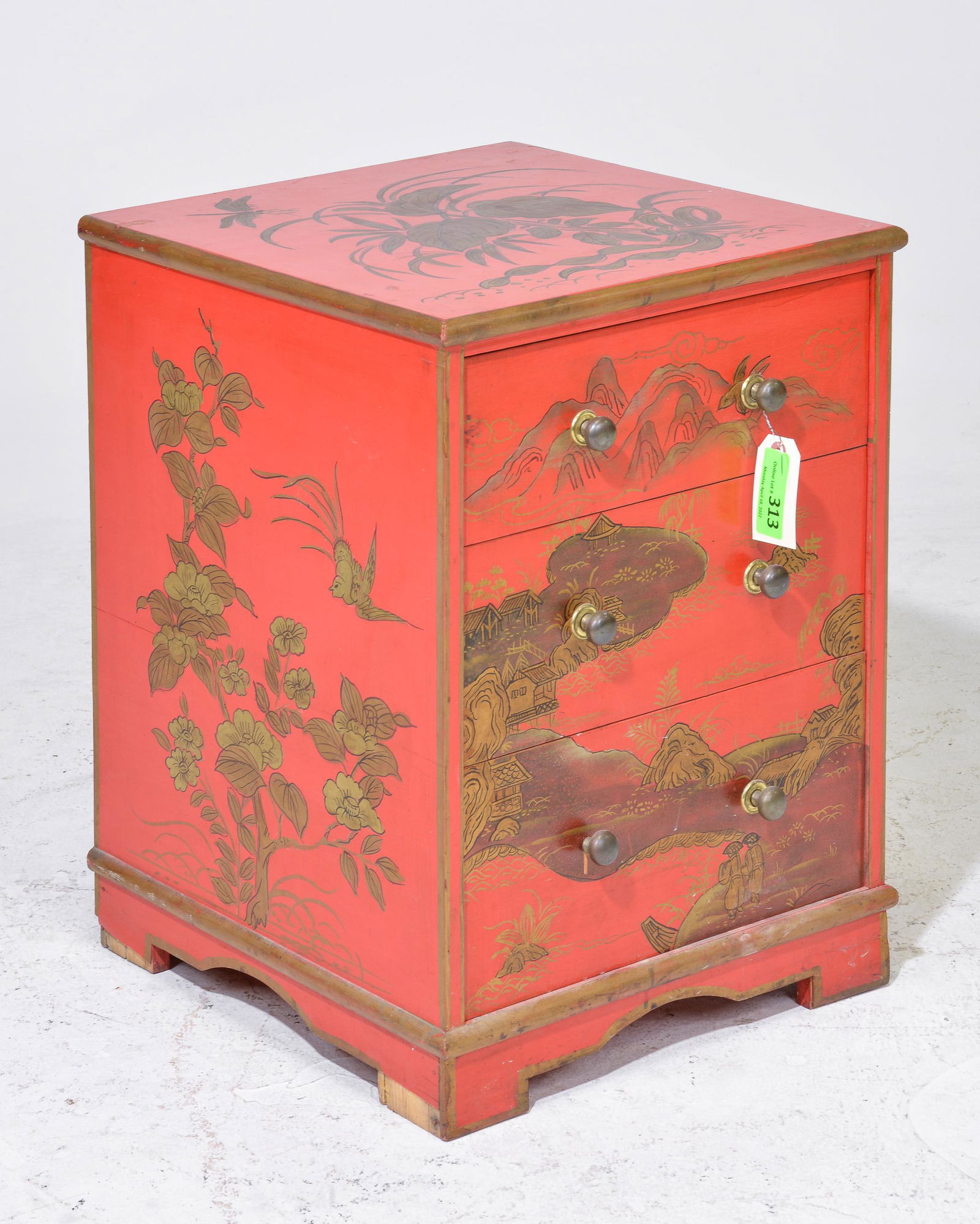 Asian Red / Gold Painted Low 3 Drawer Chest (1 of 3)