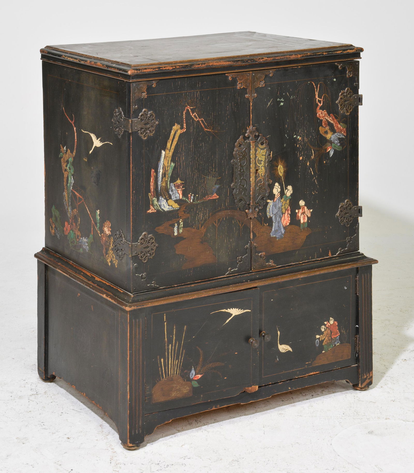 Asian Painted Low 4 Door Cabinet (1 of 3)