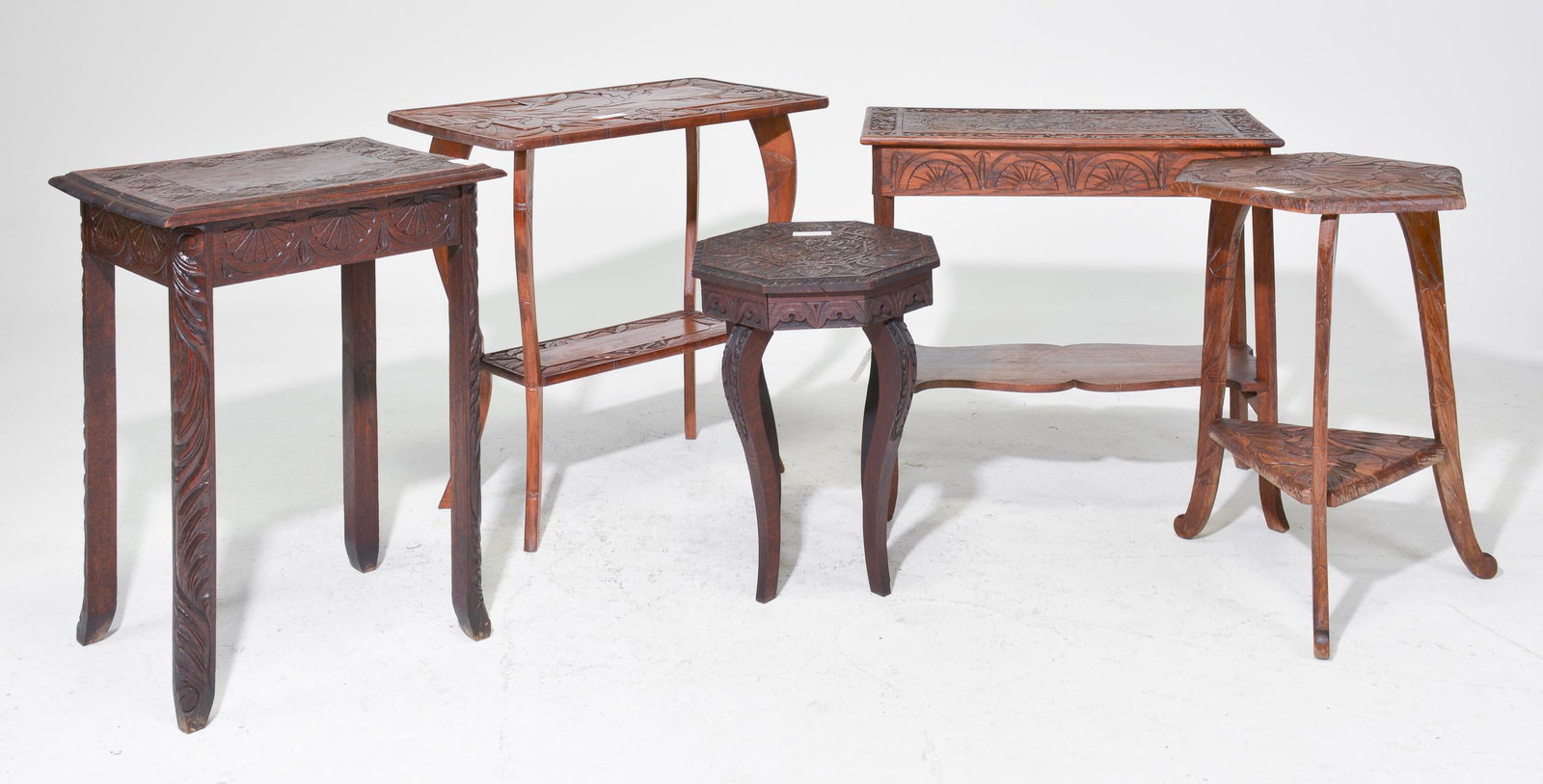 5 English Carved Occasional / Side Tables: 5 English Carved Occasional / Side Tables - Tallest is 30 in tall x 22 x 17