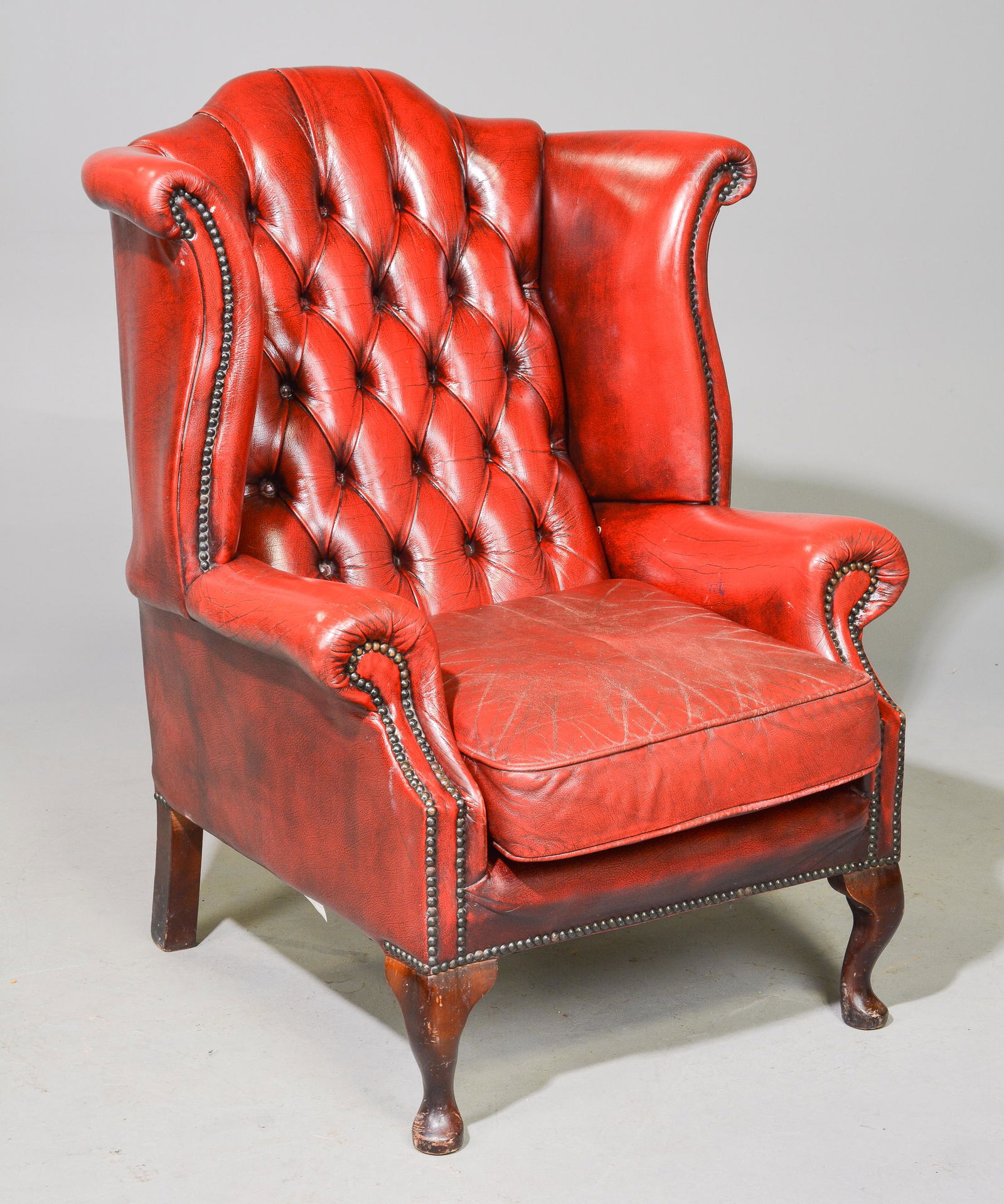 British Red Leather Wing Back Chair (1 of 3)