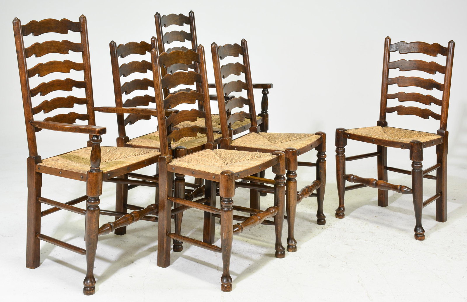 6 British Oak Ladder Back Rush Seat Chairs (1 of 3)