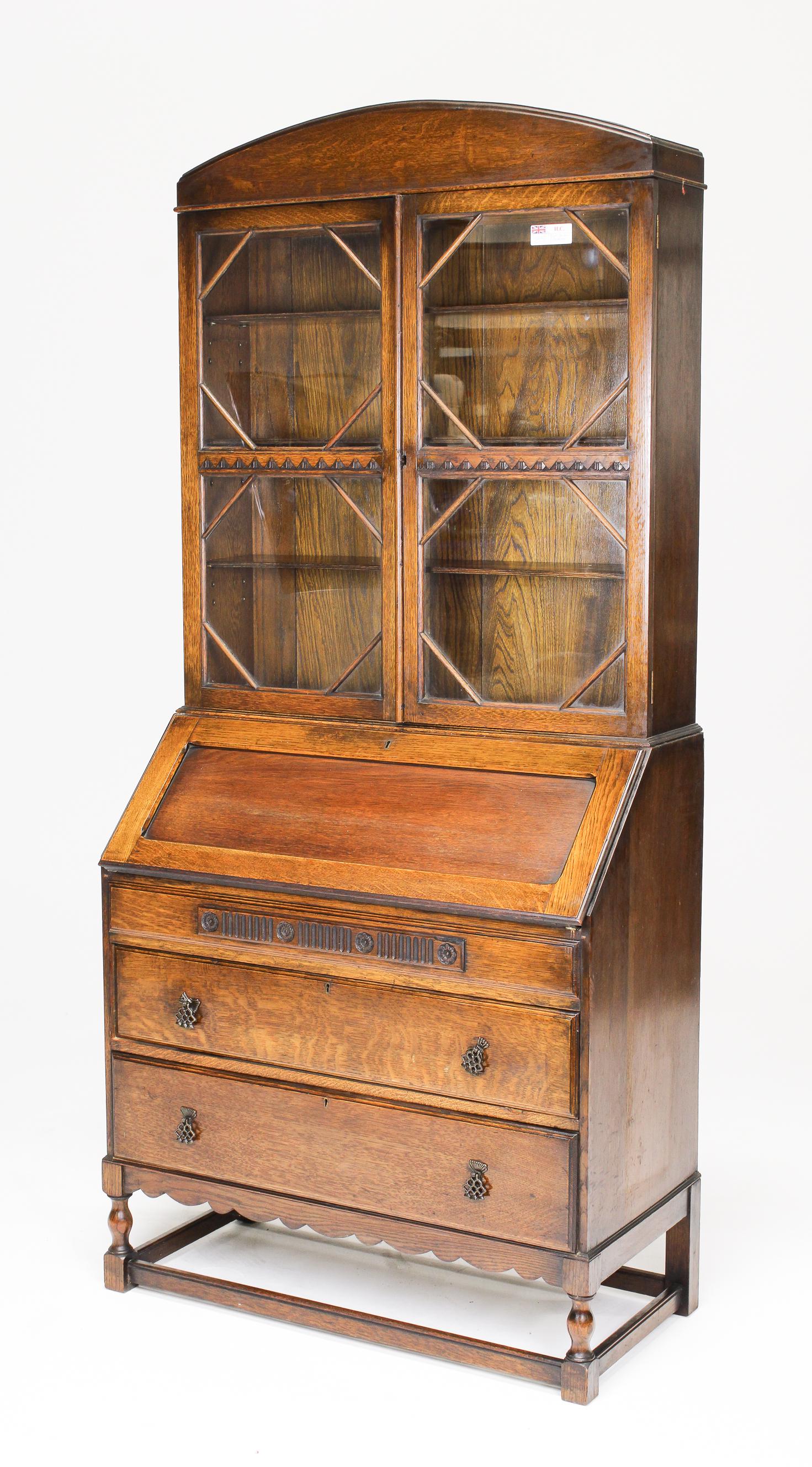 British Oak Secretary Bookcase (1 of 3)