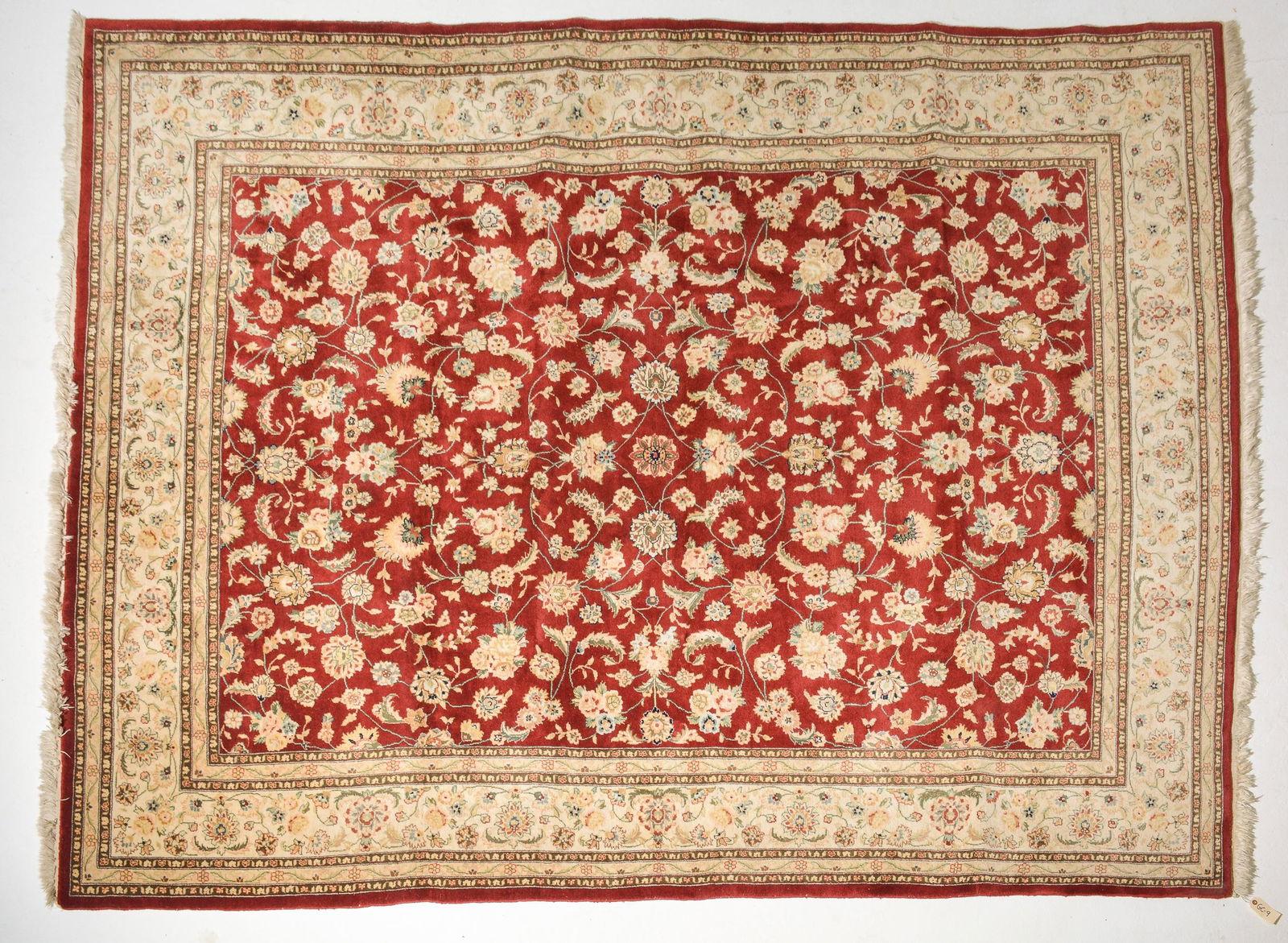 Red Hand Knotted Kashan Rug- 7' 11" x 9' 11" (1 of 4)