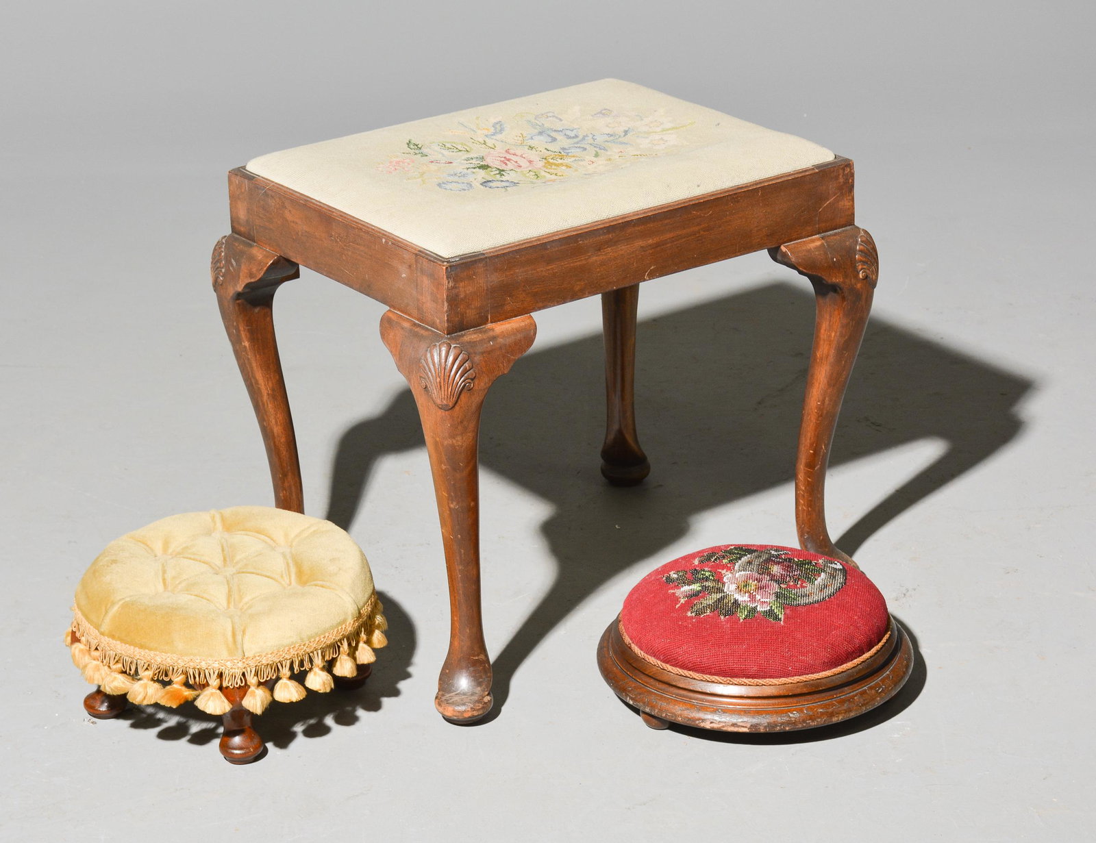 3pc - Needlepoint Stool & 2 Small Stools (1 of 4)