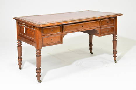 French Leather Top Desk: French Leather Top Desk - 31 in tall x 58 x 33