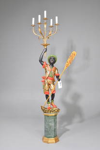 Hand Carved Blackamoor Candelabra Floor Lamp: Hand Carved Blackamoor Candelabra Floor Lamp - Has been rewired to American wiring. - 82 in tall x 20 x 20