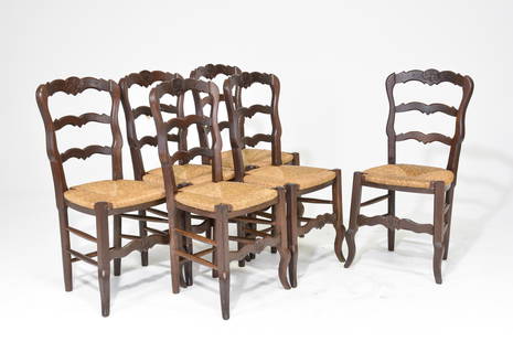 6 Country French Style Rush Seat Chairs: 6 Country French Style Rush Seat Chairs - 36 in tall x 18 x 18