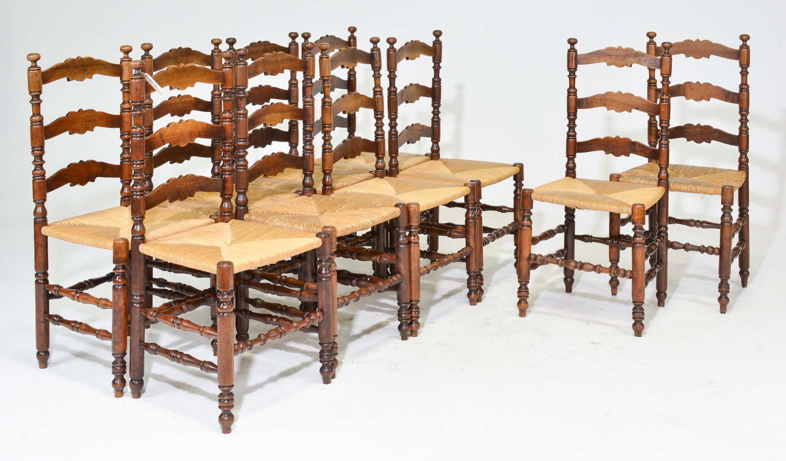 10 Walnut Ladder Back Rush Seat Chairs (1 of 3)