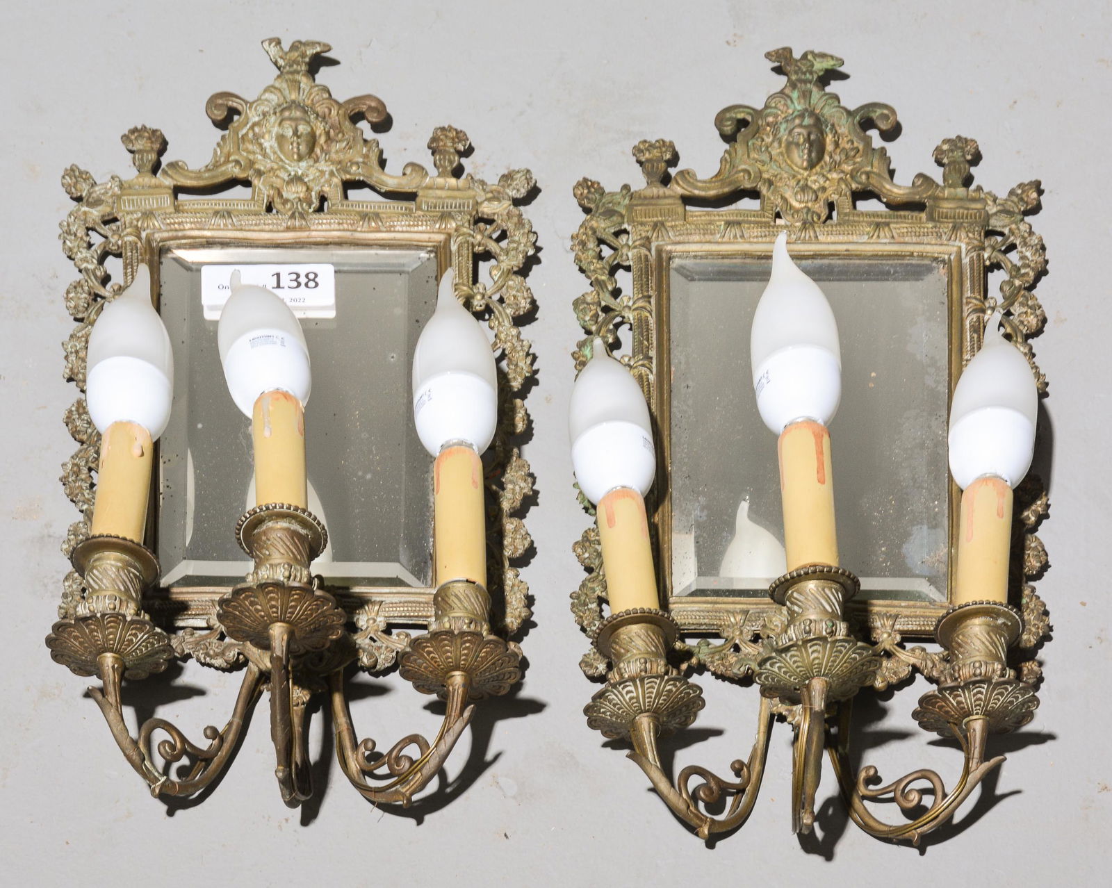 Pair of French 2 Light Mirror Back Wall Sconces (1 of 3)