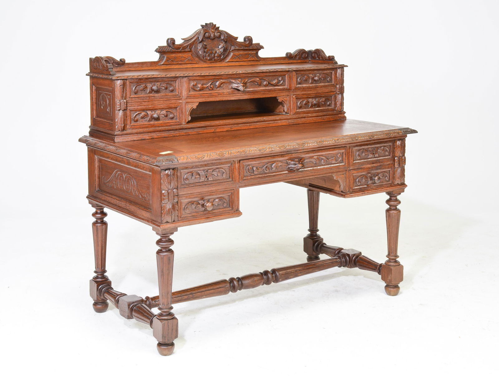 Louis XIII Style Carved Oak Desk with Pull Out (1 of 5)