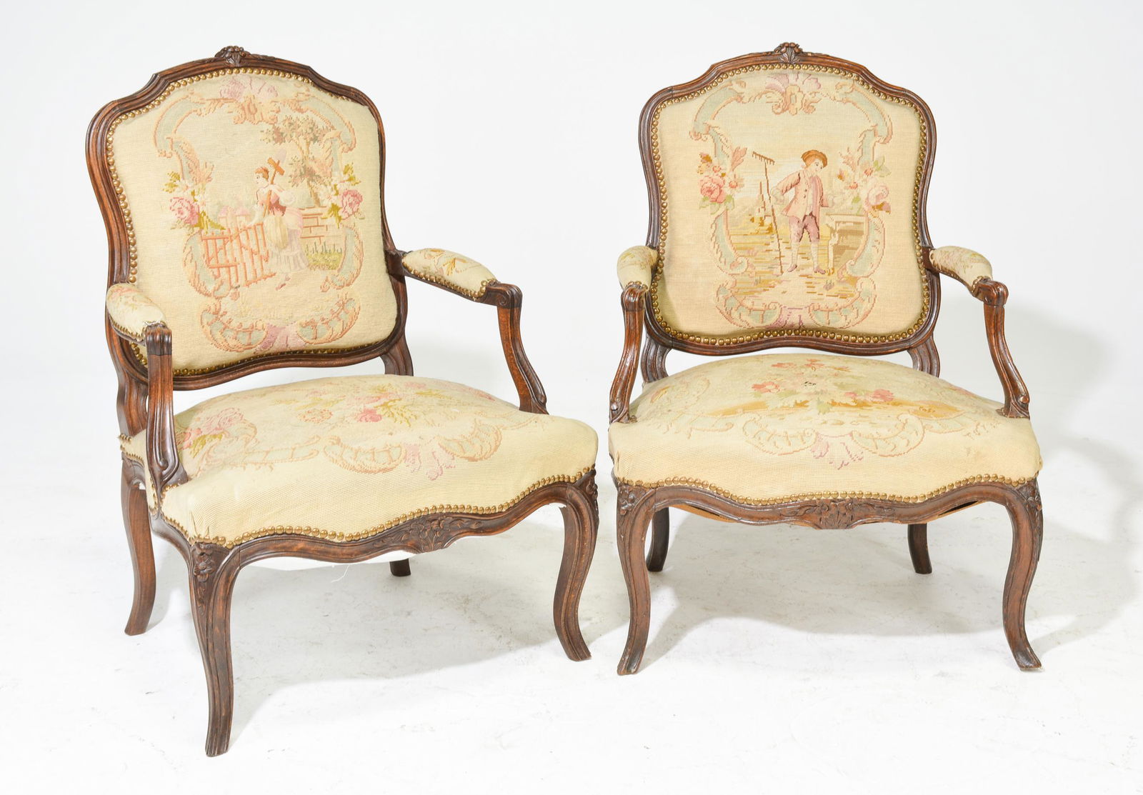 2 Louis XV Style Walnut Arm Chairs (1 of 5)