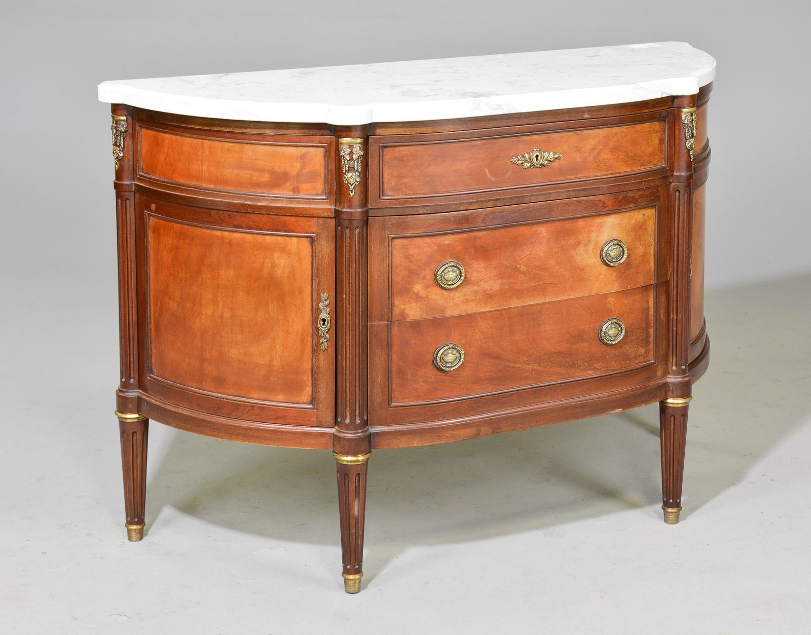 Louis XVI Style White Marble Top Demilune Commode (1 of 4)