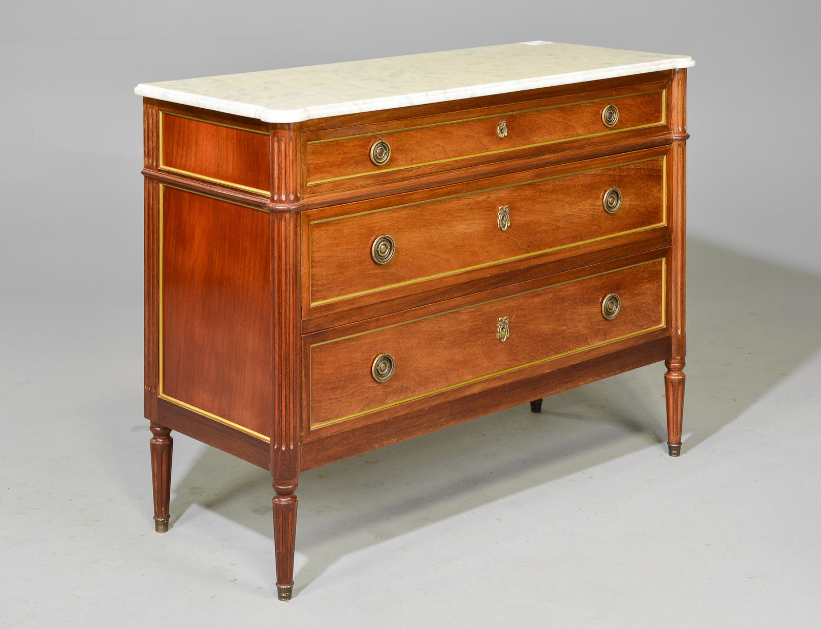 Louis XVI Style White Marble 3 Drawer Chest (1 of 4)