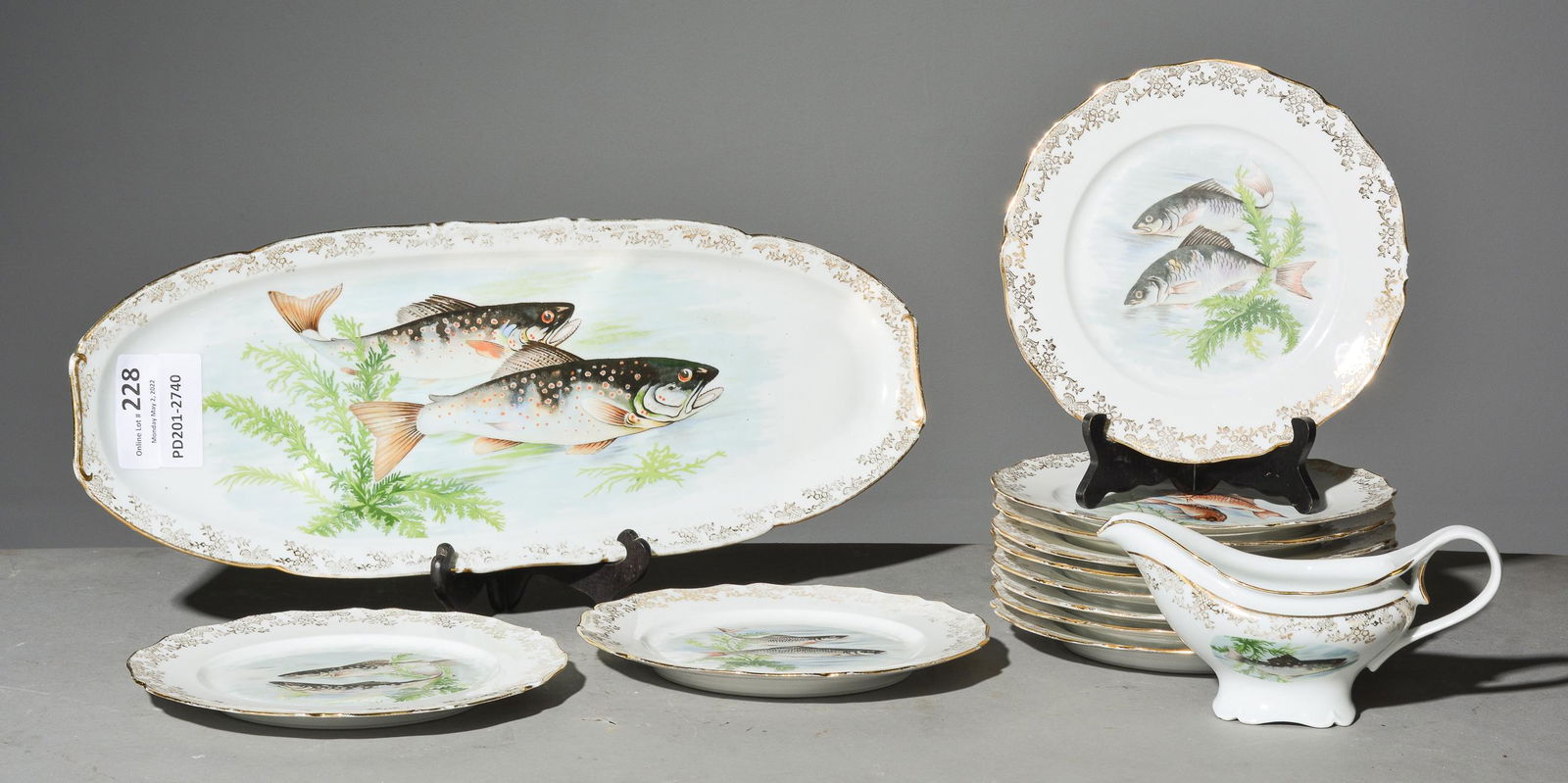 13pc Fish Plates - Platter, 11 Plates, Gravy Boat (1 of 4)